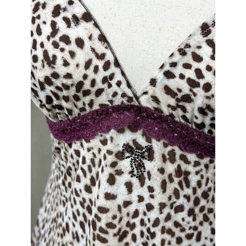 Intimissimi Leopard Print Chemise & Thong Lingerie Set L/M Plum Ivory Lace Italy - Picture 4 of 13